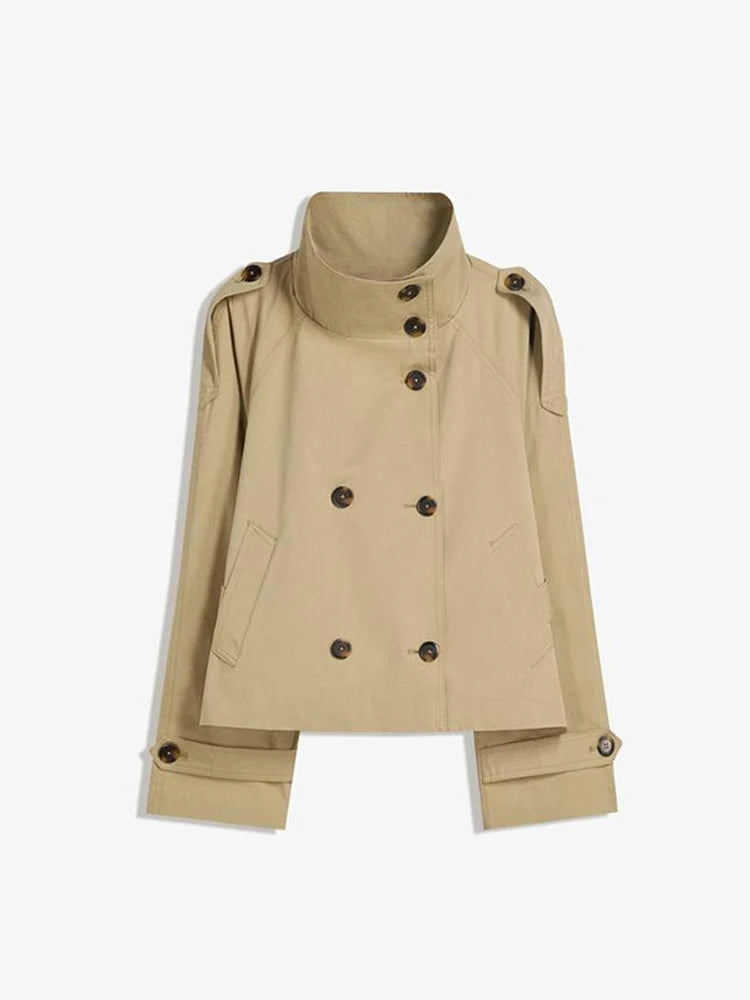 Women's Chic Stand Collar with Belted Waist Cropped Trench Coat