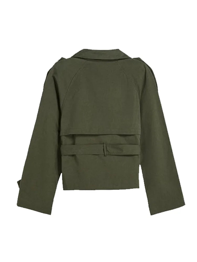 Women's Chic Stand Collar with Belted Waist Cropped Trench Coat