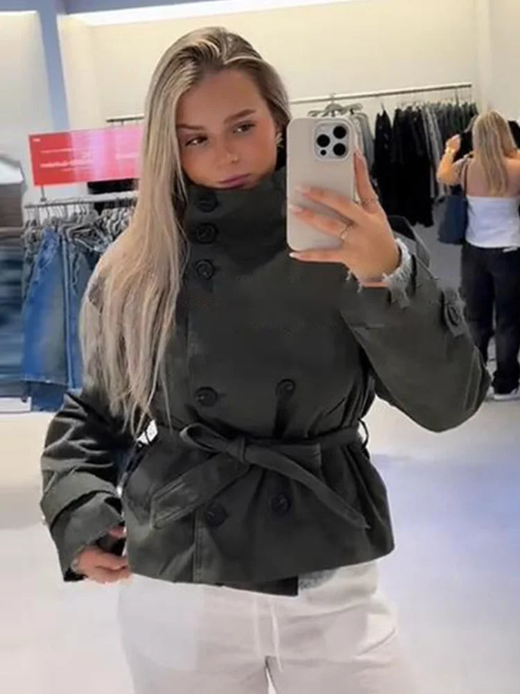 Women's Autumn Stand Collar Trench Coat